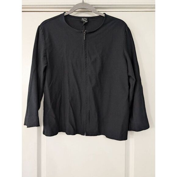 Eileen Fisher Zipper‎ Jacket women's size Large black minimalist elevated - Picture 1 of 7